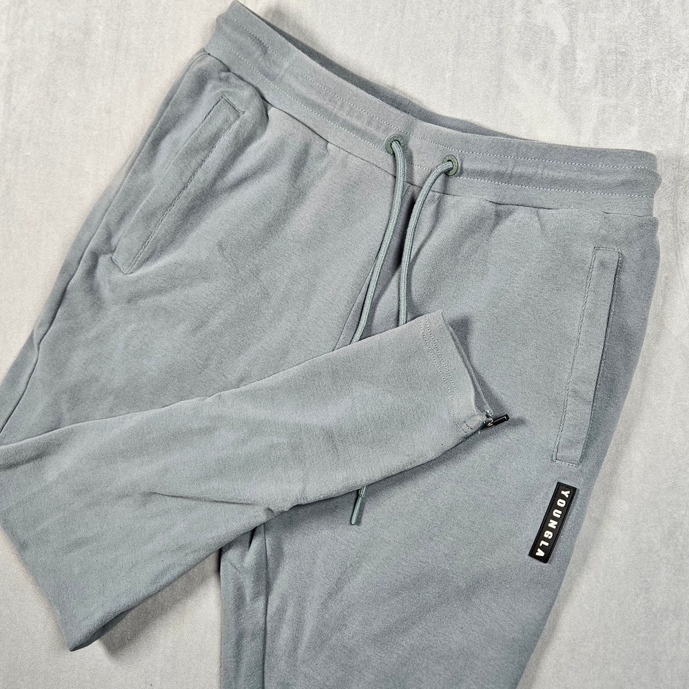 YoungLA Joggers Mens Large Blue/Gray Ankle Zip Tapered Athletic Sweatpants